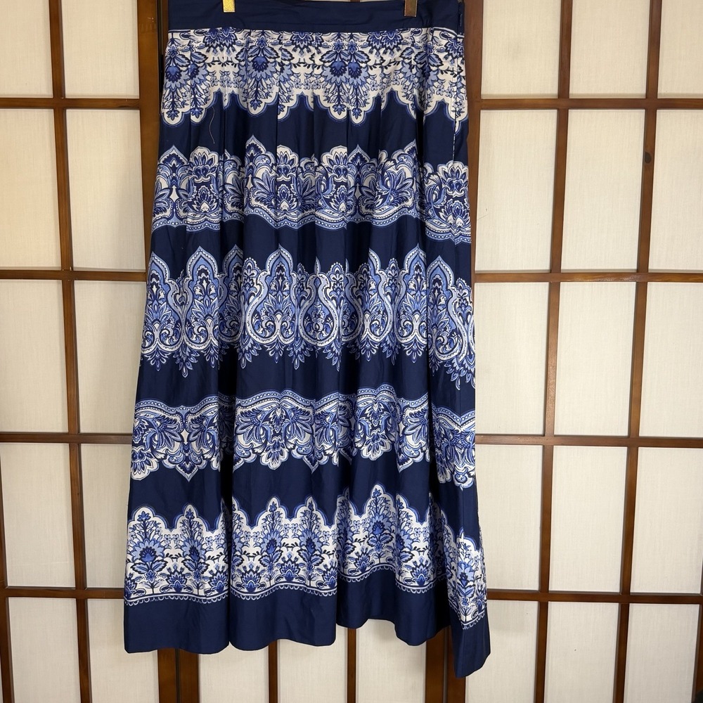 Talbots Blue & White Patio Maxi Skirt sz 12 Navy Coastal Skirt Pleated Cotton